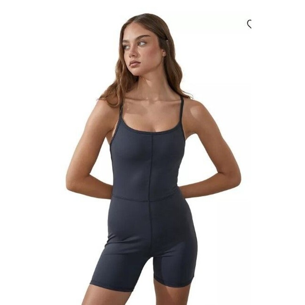 Cotton On Body Active Womens Sz XS Black Ultra Soft Shoestring Workout Bodysuit